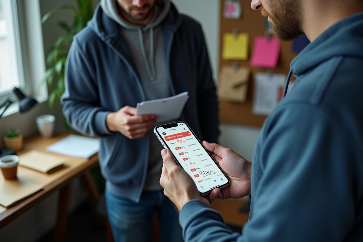 Homme consultant une checklist avant de valider un achat en ligne pendant les deuxièmes démarques des soldes