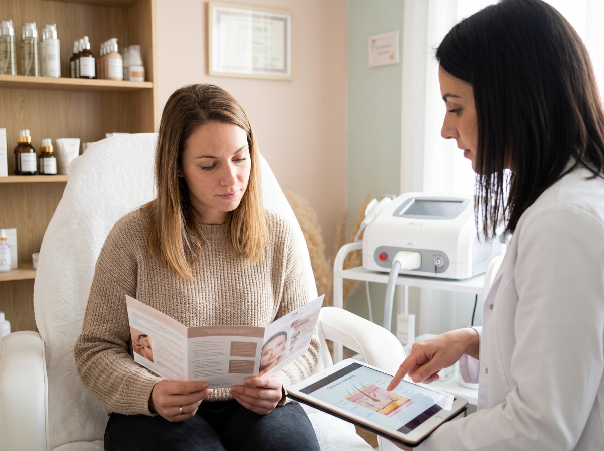 Consultation avant épilation définitive à la lumière pulsée dans un salon de beauté à Montpellier