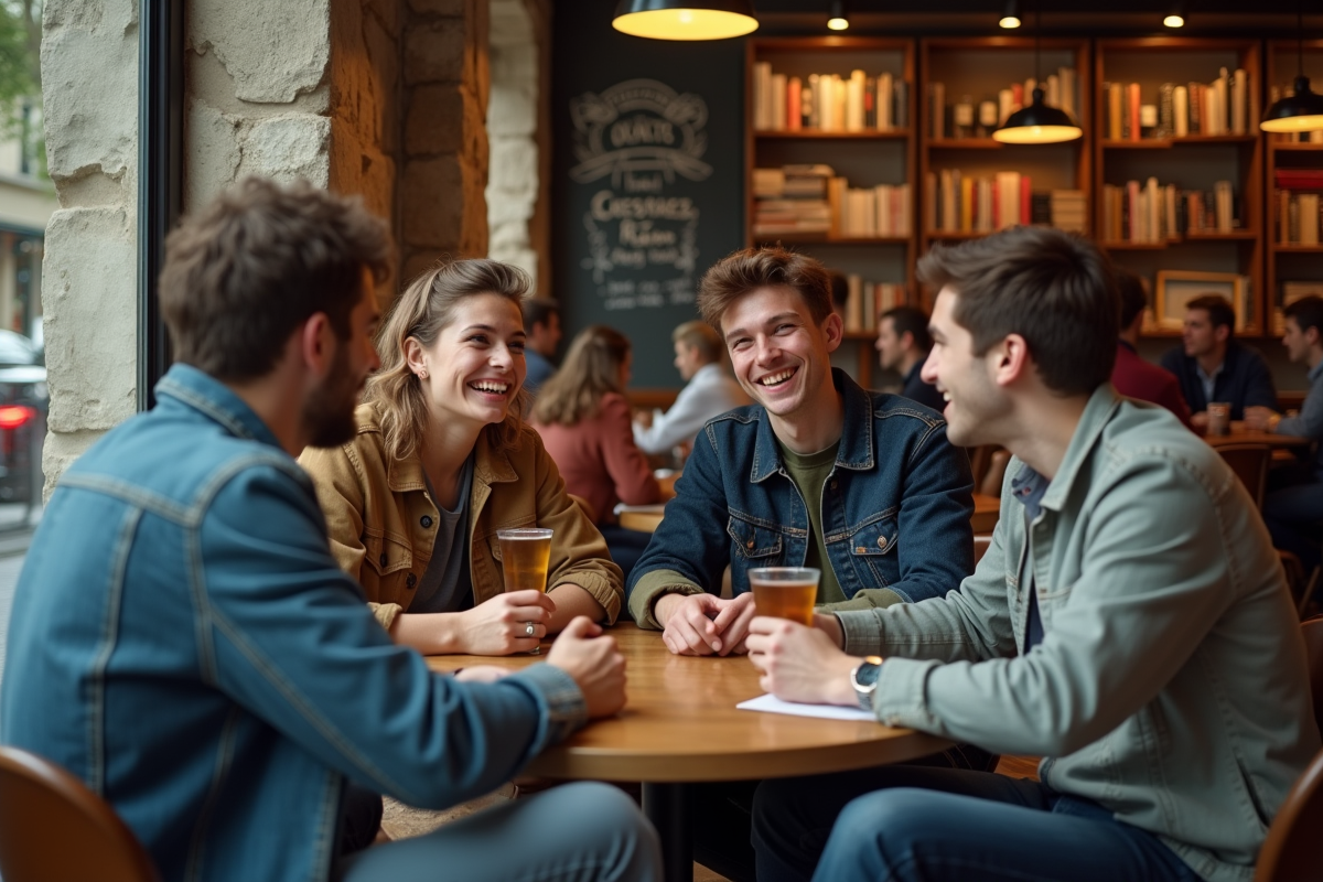 Jeunes étudiants français riant autour d