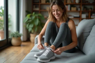 Jeune femme en détente avec chaussures larges pour sport