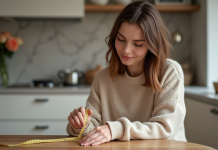 Tour de doigt 7cm : quelle taille de bague choisir pour un ajustement parfait ? Jeune femme mesurant son doigt avec un ruban à la maison