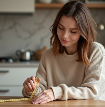 Tour de doigt 7cm : quelle taille de bague choisir pour un ajustement parfait ? Jeune femme mesurant son doigt avec un ruban à la maison