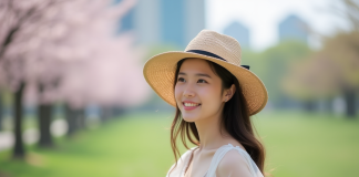 Chapeau printemps : quel modèle choisir cette saison ? Jeune femme en robe pastel dans un parc en fleurs