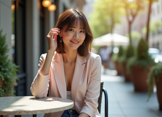 Tendances coupes de cheveux 2025 : conseils et inspirations Femme élégante avec coupe bob dans un café en plein air