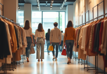 Jeunes adultes faisant du shopping dans un magasin moderne