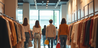 Jeunes adultes faisant du shopping dans un magasin moderne