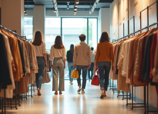 Jeunes adultes faisant du shopping dans un magasin moderne