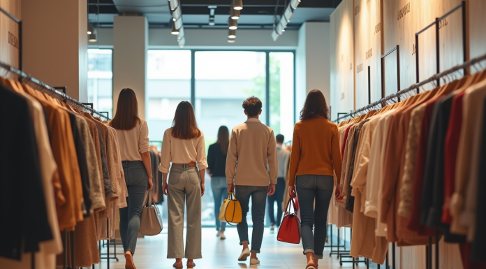 Jeunes adultes faisant du shopping dans un magasin moderne