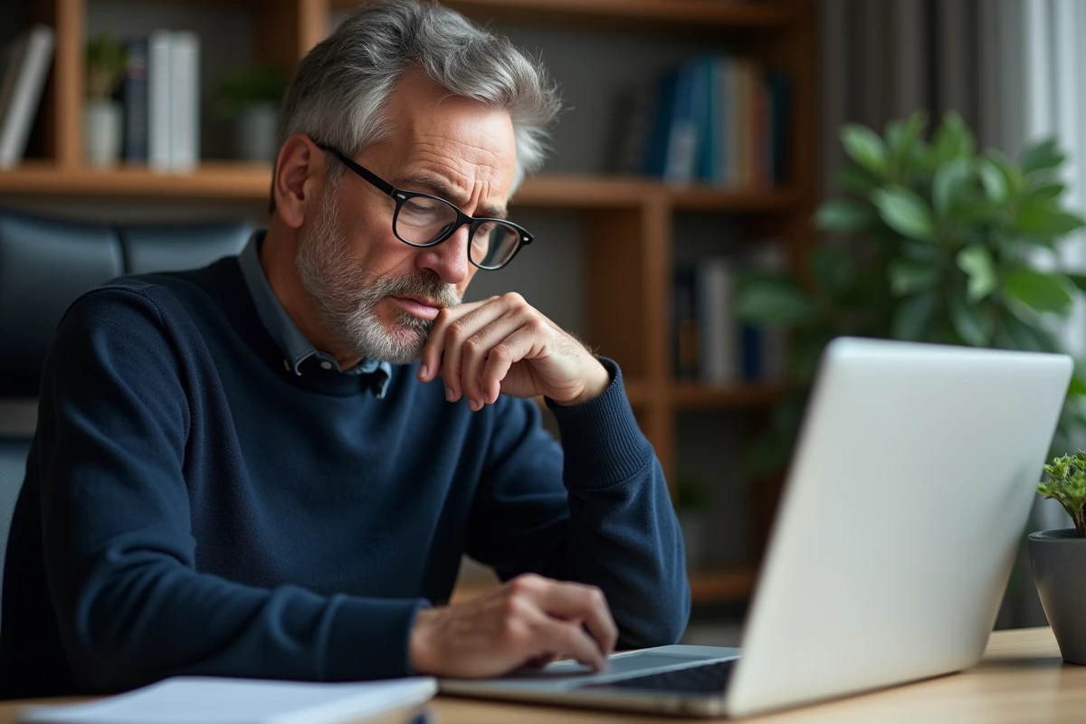 Homme contactant le service client Sellpy depuis son bureau pour un litige d'achat en ligne