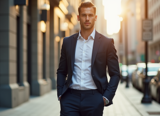 Comment choisir le vêtement idéal pour les hommes de grande taille Homme en blazer dans une rue ensoleillee