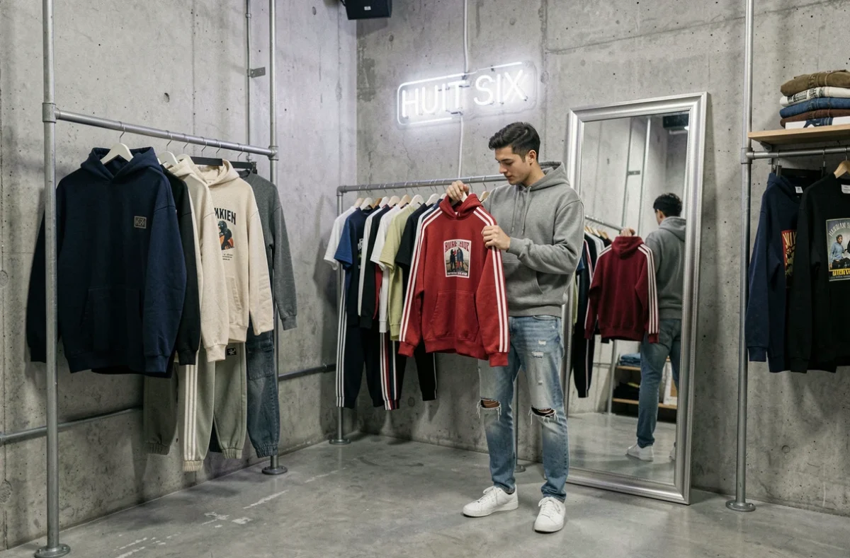 Boutique Huit Six dans la Vienne, friperie urbaine avec streetwear vintage et intérieur au style industriel