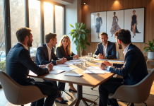 Groupe d investisseurs élégants lors d'une conférence mode