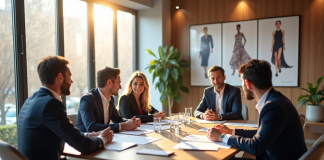 Groupe d investisseurs élégants lors d'une conférence mode