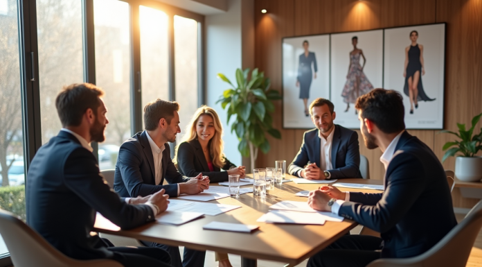 Groupe d investisseurs élégants lors d'une conférence mode