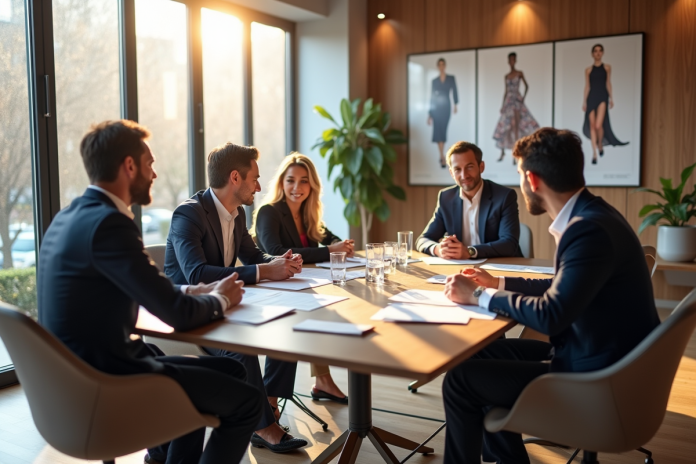 Groupe d investisseurs élégants lors d'une conférence mode