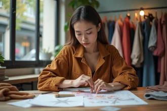 Jeune femme créant une collection de mode dans son atelier