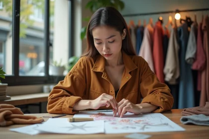 Jeune femme créant une collection de mode dans son atelier