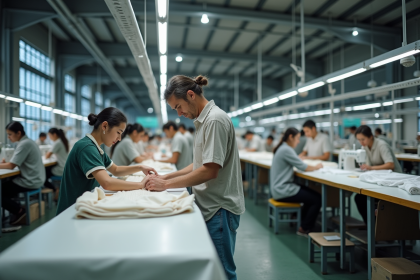Groupe d'ouvriers textiles dans une usine moderne